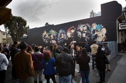 Several dozen people showed up for the unveiling of the “Interview with an Icon” mural on Dec. 2, 2015 in San Jose, Calif. (Randy Vazquez)