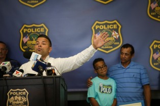 Ramon Rodriguez talks about his involvement in chasing down Jessica Crane on May 7, who drove onto a curb and hit a pregnant woman and her two children. Rodriguez jumped into the vehicle and shut off the car and assisted in taking the suspect out of her vehicle. Miramar Police Chief Dexter Williams publicly thanked witnesses who chased down the hit-and-run driver and rendered aid to those who were injured at Miramar Police Department on Tuesday, June 21, 2016. Randy Vazquez, Sun Sentinel