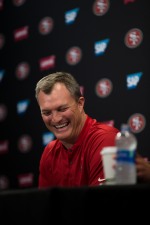 San Francisco 49ers' general manager John Lynch smiles while talking to the media at the teams' practice facility in Santa Clara, Calif., on Wednesday, July 25, 2018. (Randy Vazquez/ Bay Area News Group)