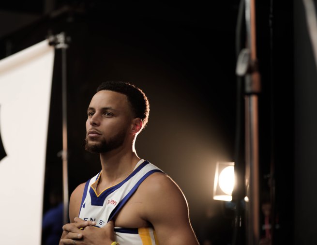 Stephen Curry poses for a picture during Golden State Warriors Media Day in Oakland, Calif., on Monday, Sep. 24, 2018. (Randy Vazquez/Bay Area News Group)