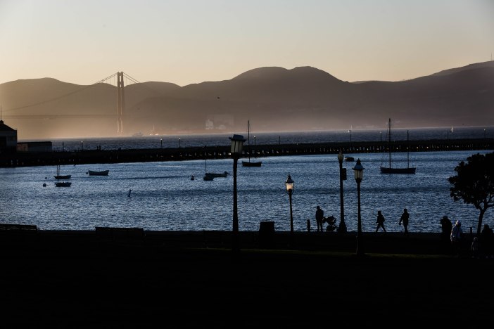 The Golden Gate Bridge is seen in the distance from San Francisco Maritime National Historical Park near Ghirardelli Square in San Francisco on Thursday, Oct. 18, 2018. (Randy Vazquez/Bay Area News Group)